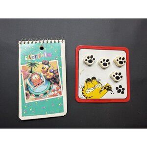 Vintage Garfield The Cat Mini Memo Book And Metal Board With Paw Magnets